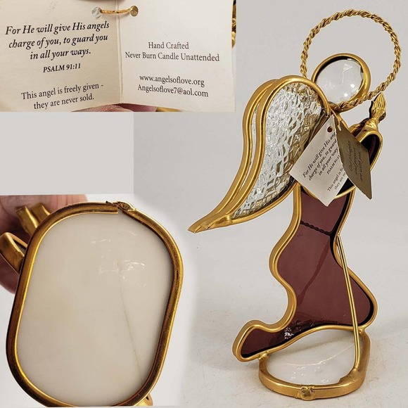 Stained Glass Tone Metal Angel Amber Tealight Votive Christmas, new - Picture 3 of 3